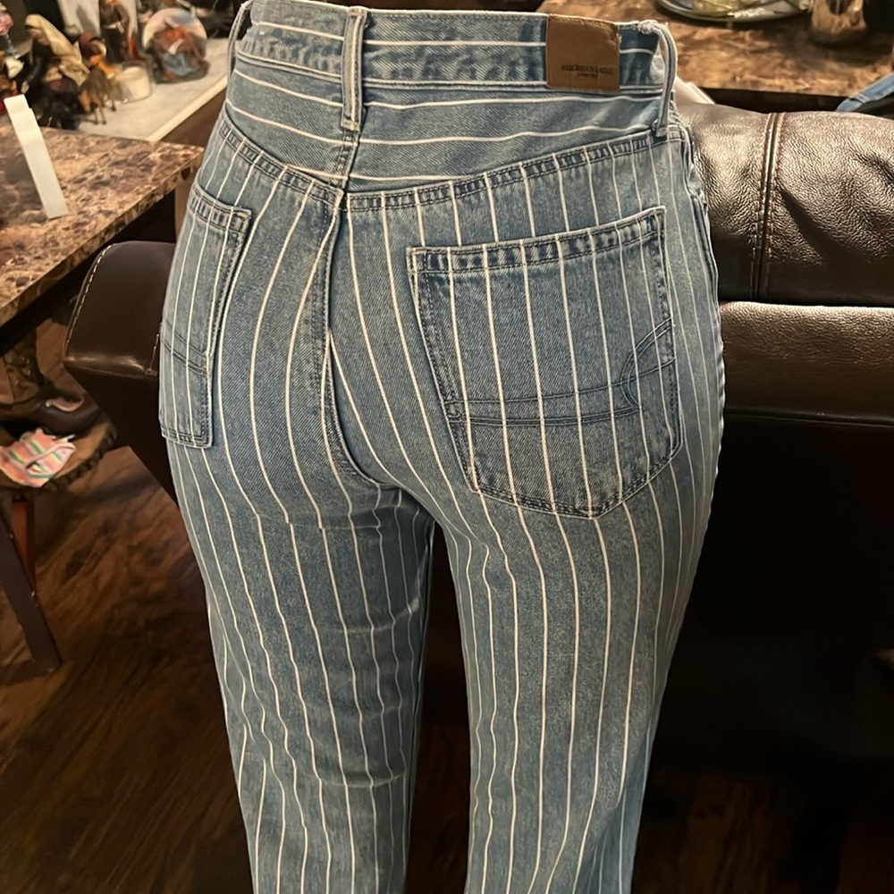 American Eagle Outfitters Blue Pinstripe High-Rise Jeans